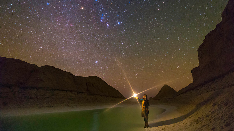 glittering night sky over the Lut Desert, Iran